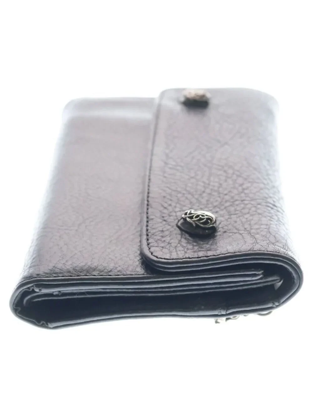 Chrome Hearts Wave Heart Button Leather Wallet Black